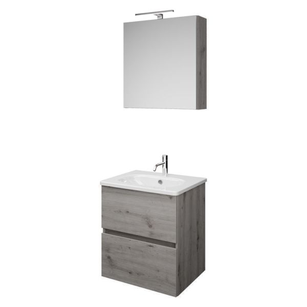Burgbad Rocio Badmöbel Set 60 cm Eiche Dekor Silber