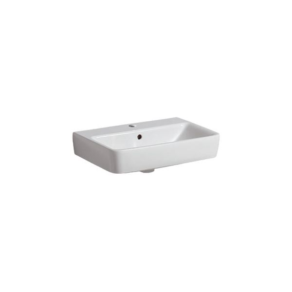 Geberit Renova Compact Waschtisch - Hahnloch, Überlauf, weiß, KeraTect