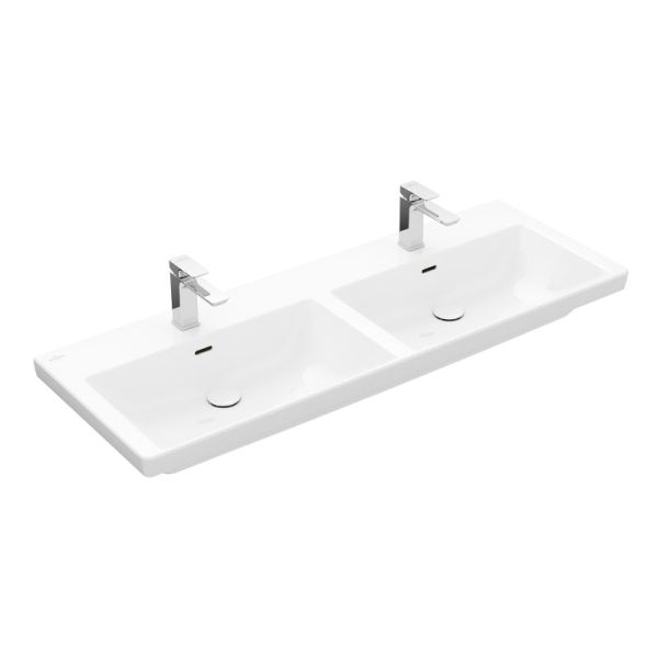 Villeroy und Boch Subway 3.0 Doppelwaschtisch 130 cm, 2 Hahnlöcher, 2 Überläufe