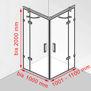 Breite / Tiefe / Höhe: bis 1000 mm / 1001 - 1100 mm / bis 2000 mm