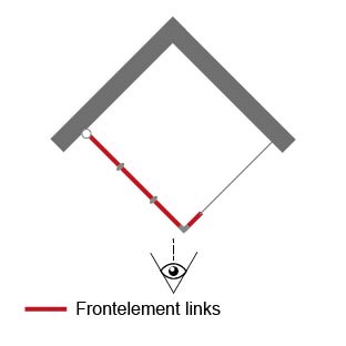 Anschlag: links - Frontelement mit beweglichen Seitenteil