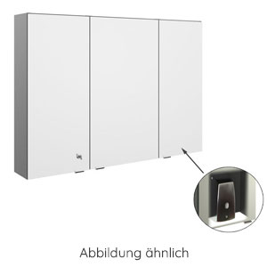 Ausführung Spiegelschrank: Abschließbare Drehtür links, Platz für Seifenspender rechts